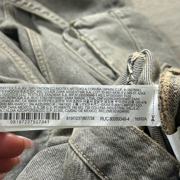 Zara Mid Rise Gray Cargo Jeans Pants with Pockets - Picture 10 of 14